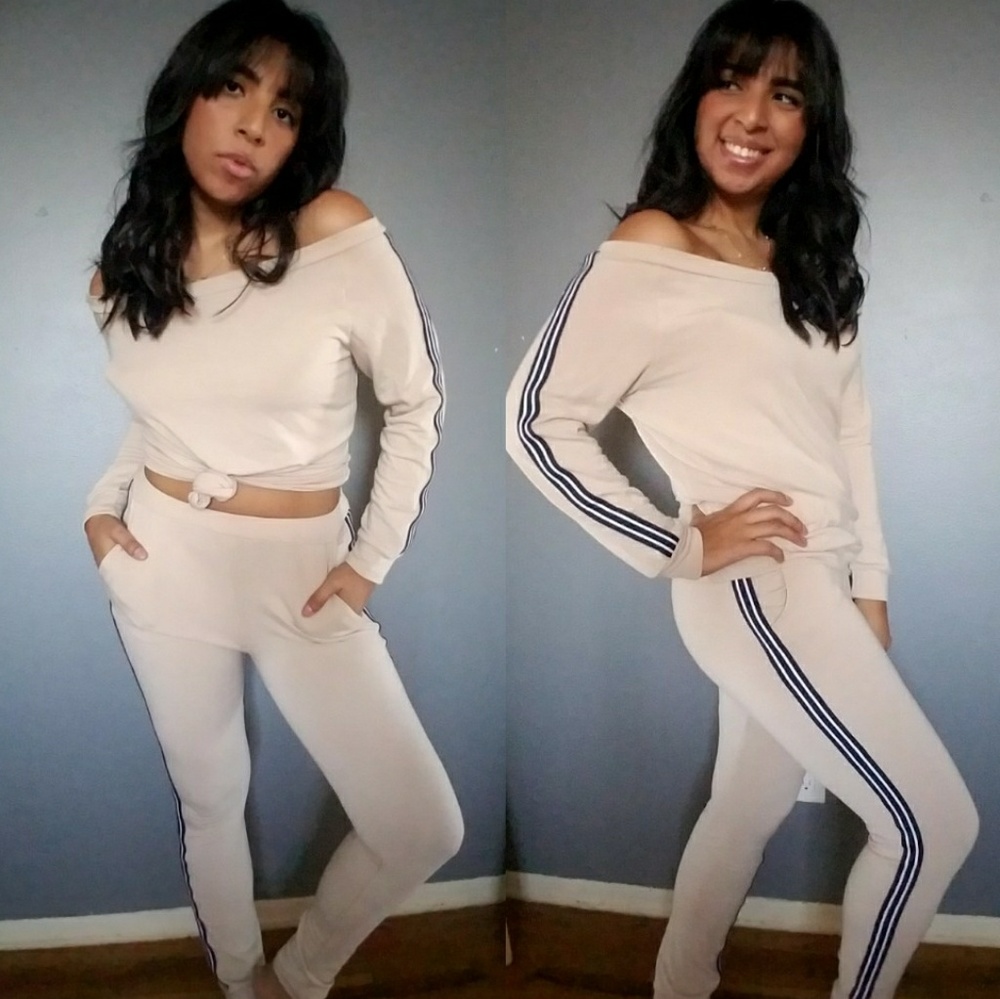 ALEXA TAN NAVY WHITE SWEAT SET - Picture 2 of 6